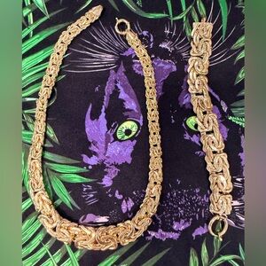 14K Solid Italian Gold Byzantine Necklace & Bracelet Set